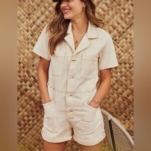 Pistola Parker Shorts Short Sleeve Utility Romper cream w/contrast stitching XS